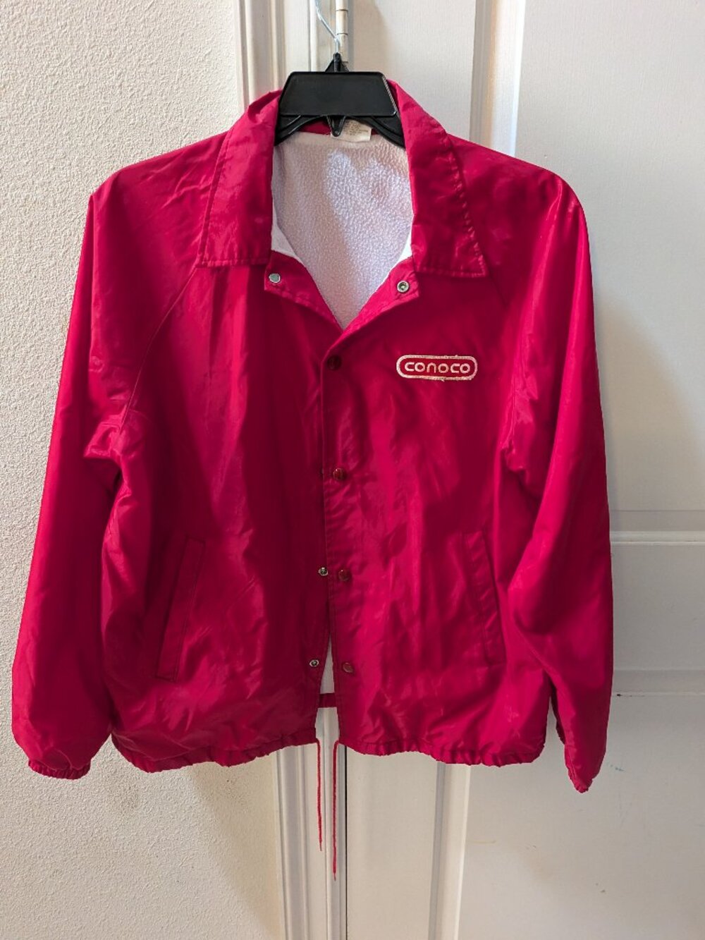 Conoco Jacket Mens Large Red Windbreaker Button Snap
